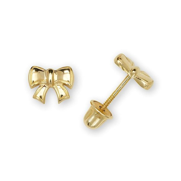 Solid 14K Gold 5x3mm Dainty Minimal Bow Stud Earrings - Picture 1 of 3